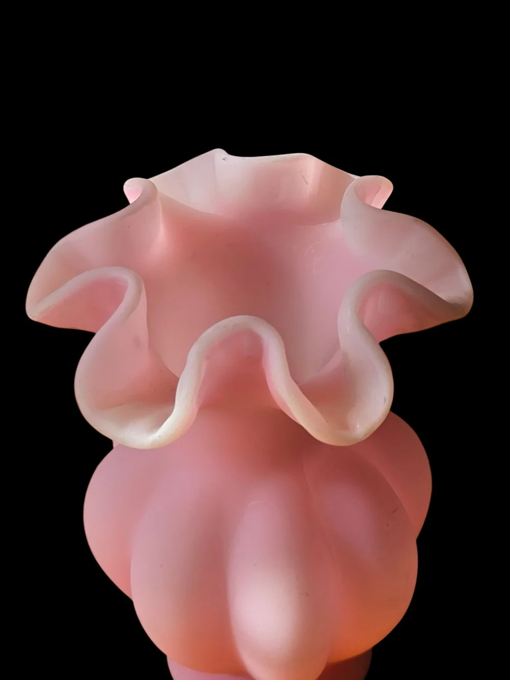 Lefton Pink Ruffled Lip Satin Glass Vase